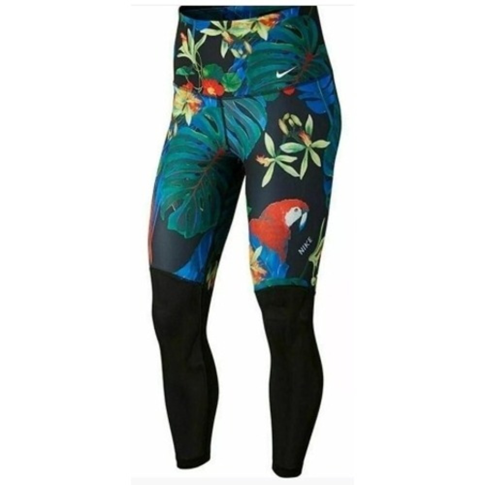Nike Dri-FIT Tropical Parrot Floral Print Leggings Tights MeshBlack Women's L